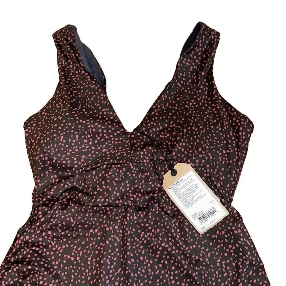 prAna NWT Pearl Isla Dress Empire waist, Ruched in MED color Deep Pine Spots